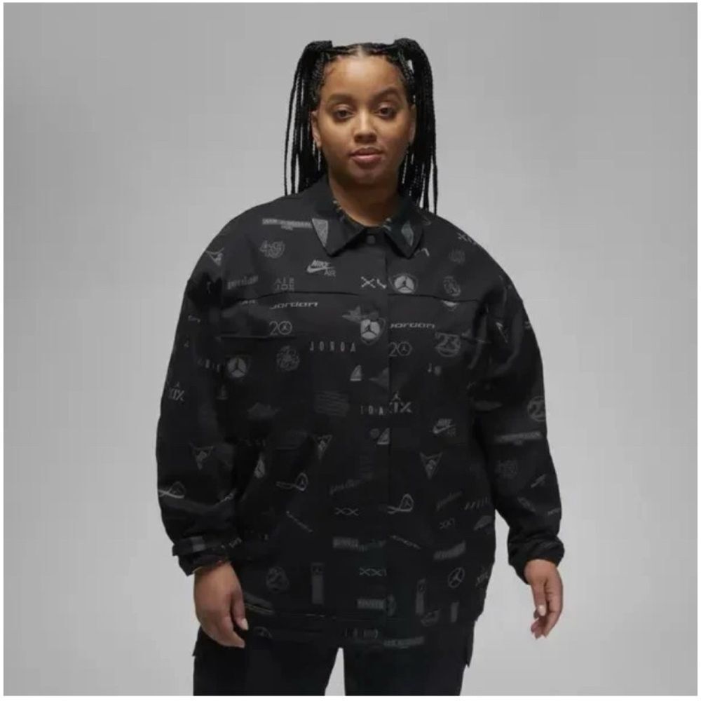 NWT‎ Women's Nike Air Jordan Flight TRUCKER Jacket 2X Plus BLACK GREY
